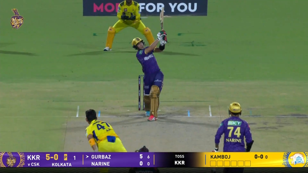 IPL 2025 M57: KKR vs CSK - Rahmanullah Gurbaz Six
