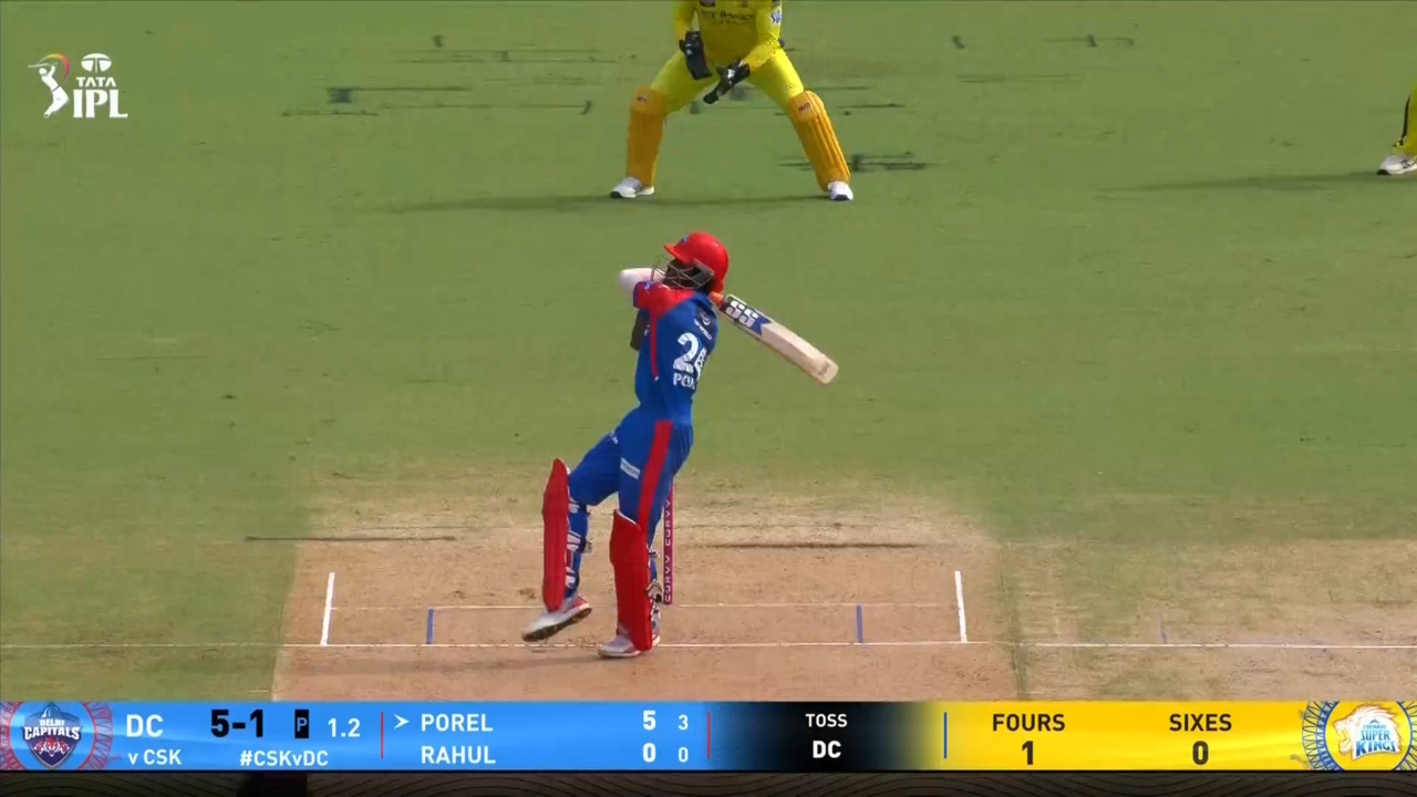 IPL 2025 M17: CSK vs DC - Abishek Porel Six