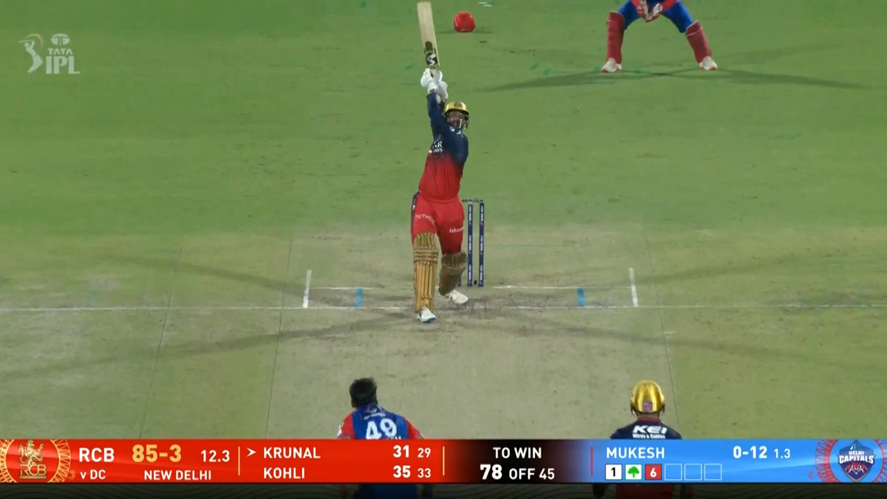 IPL 2025 M46: DC vs RCB - Krunal Pandya Six background