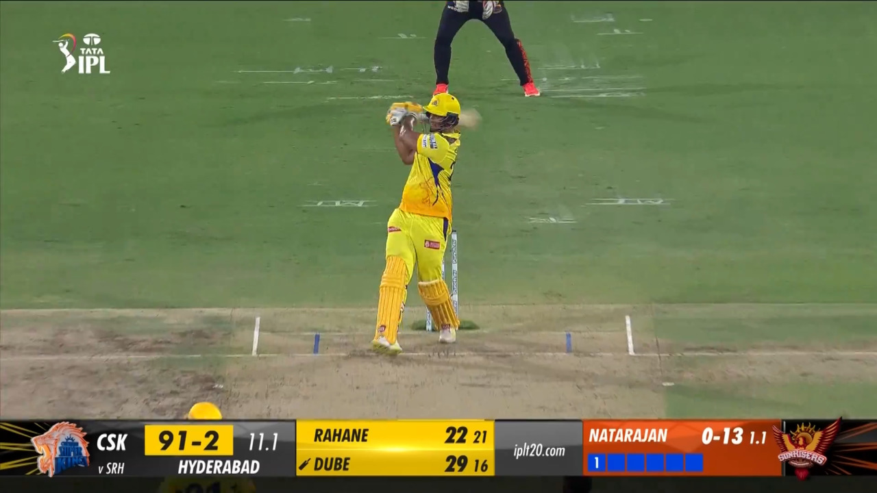 M18: SRH vs CSK – Shivam Dube Six background