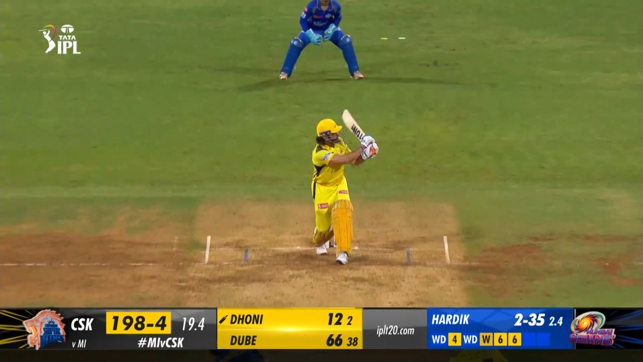 M29: MI vs CSK – MS Dhoni Six background