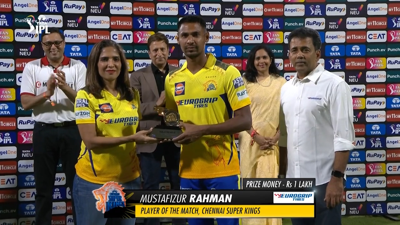 M01: CSK vs RCB – Player of the Match – Mustafizur Rahman