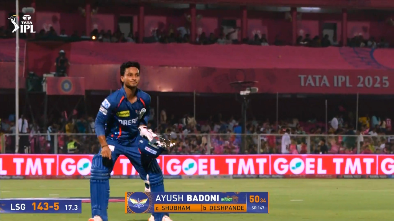 IPL 2025 M36: RR vs LSG - Ayush Badoni Wicket