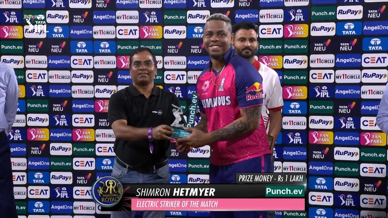 M27: PBKS vs RR – Punch.ev Electric Striker of the Match – Shimron Hetmyer