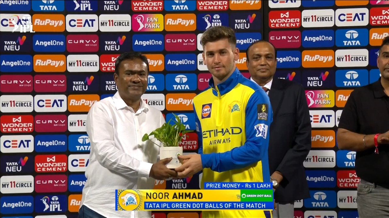 IPL 2025 M52: RCB vs CSK - TATA IPL Green Dot Balls of the Match - Noor Ahmad backdrop