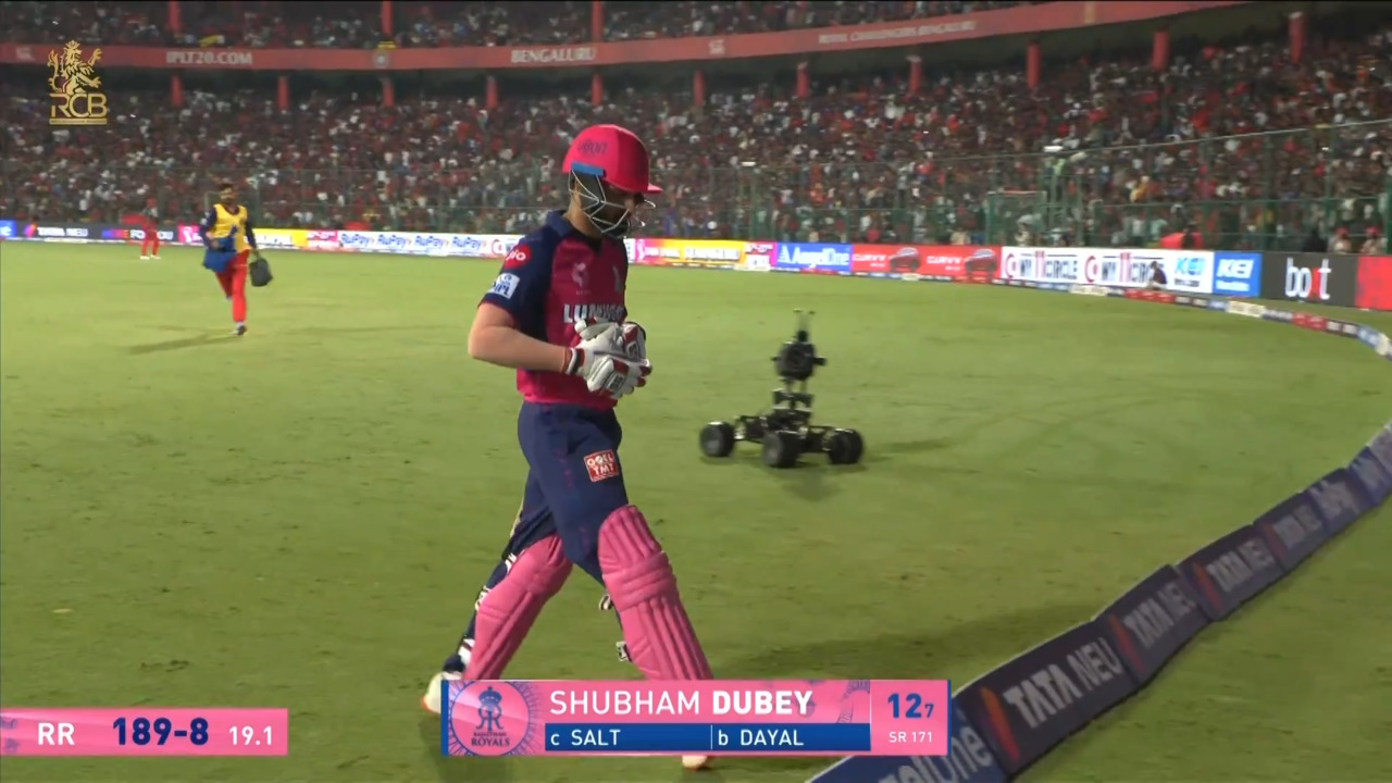 IPL 2025 M42: RCB vs RR - Shubham Dubey Wicket background
