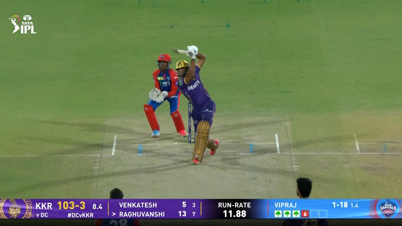 IPL 2025 M48: DC vs KKR - Angkrish Raghuvanshi Six background