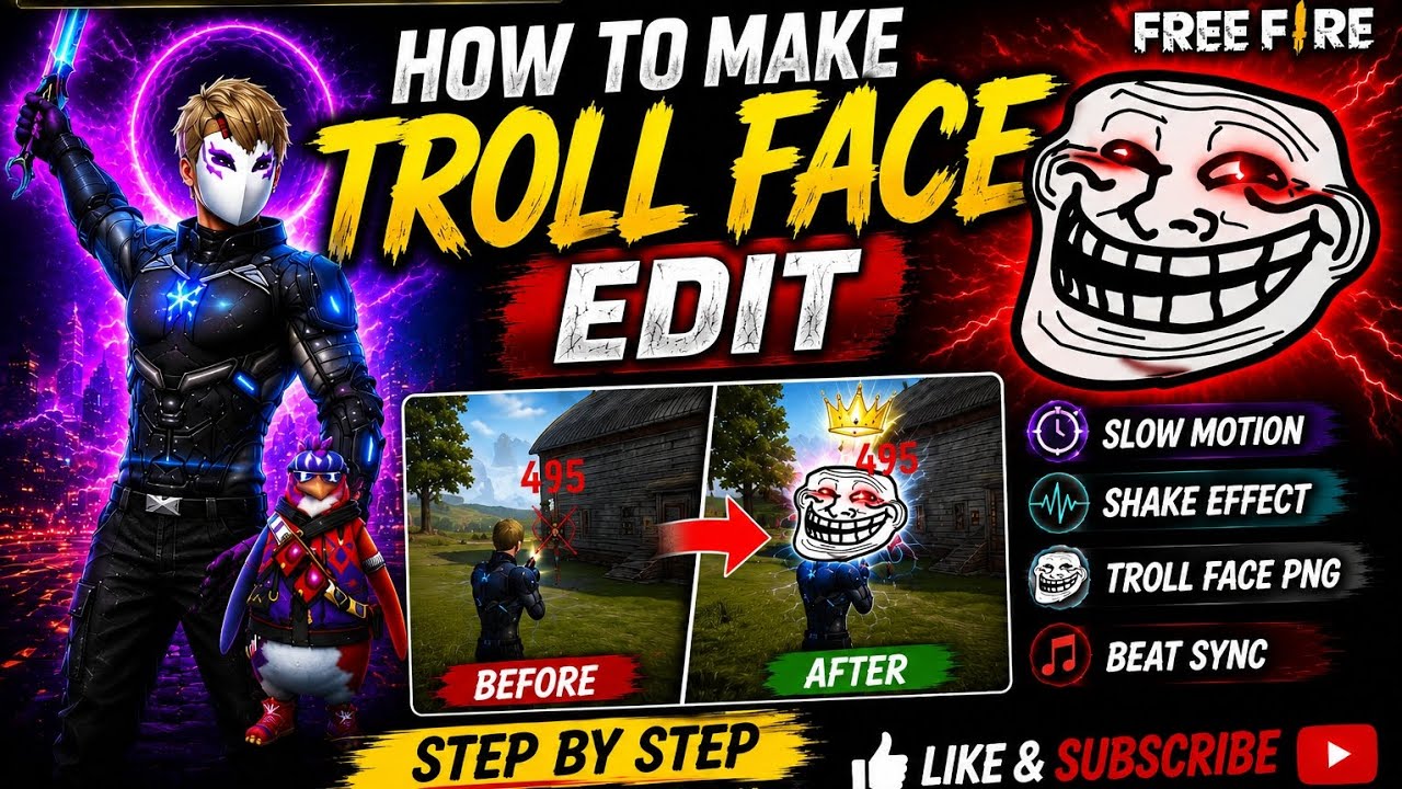 How To Make Troll Face Edit 😈 Free Fire Tutorial