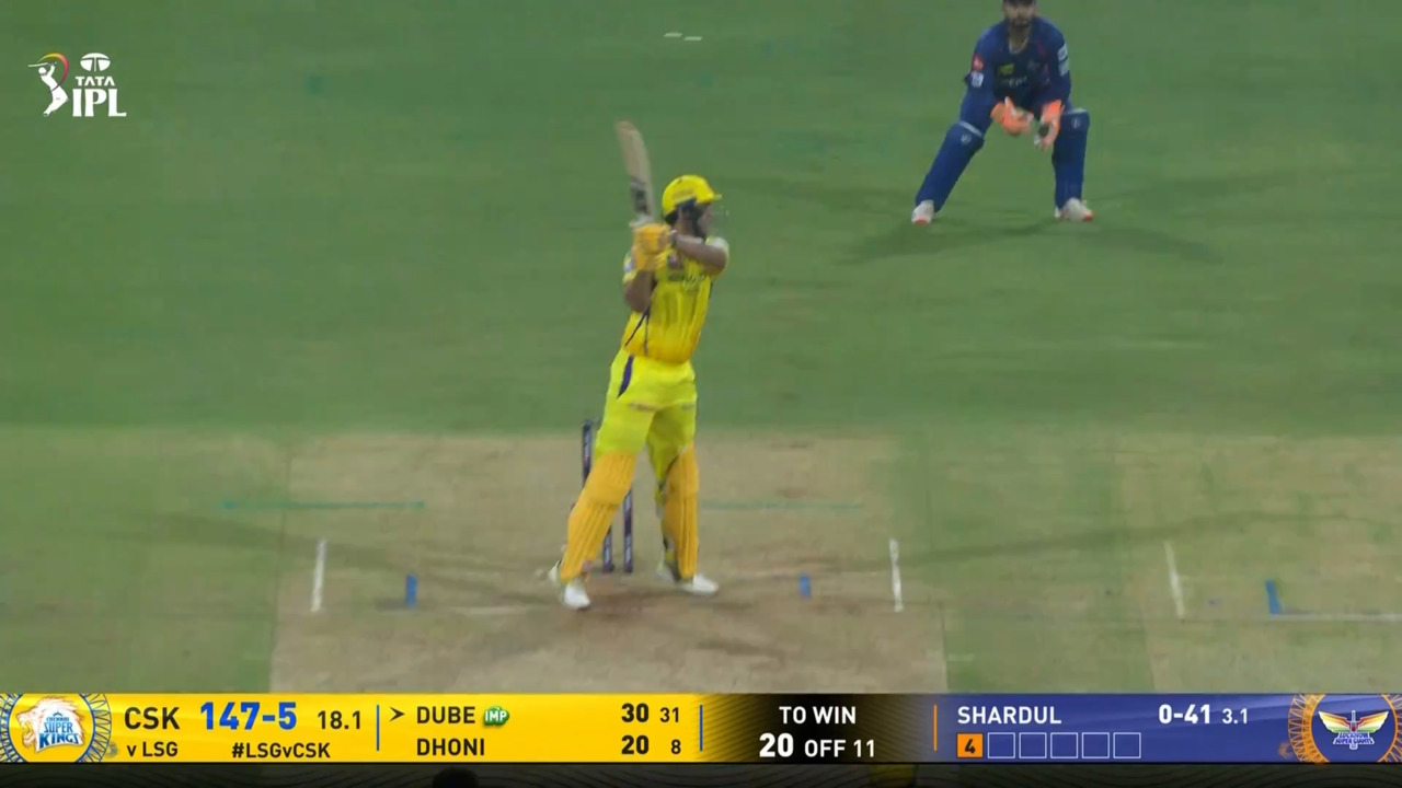 IPL 2025 M30: LSG vs CSK - Shivam Dube Six background