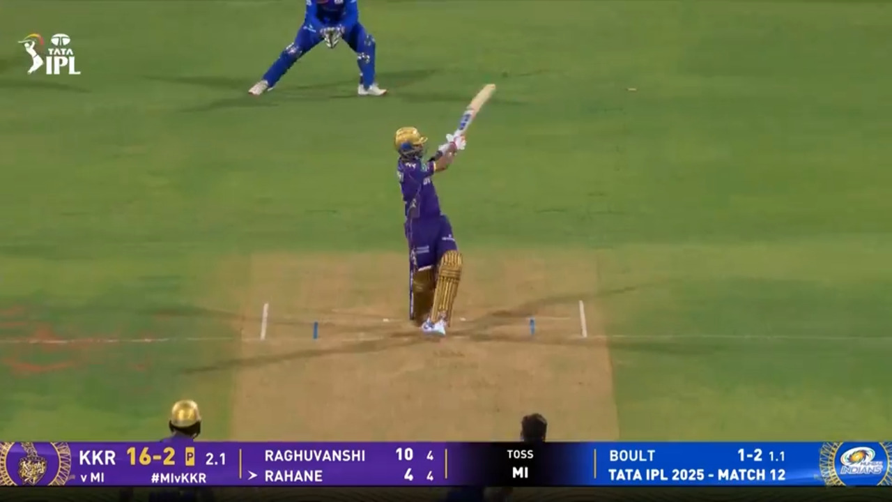 IPL 2025 M12: MI vs KKR - Ajinkya Rahane Six background