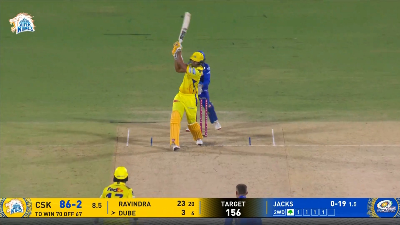 IPL 2025 M03: CSK vs MI - Shivam Dube Six background