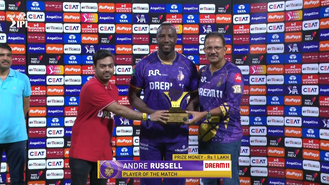 IPL 2025 M53: KKR vs RR - Player of the Match - Andre Russell