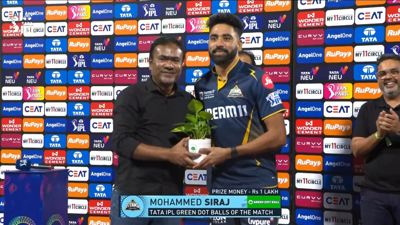 IPL 2025 M14: RCB vs GT - TATA IPL Green Dot Balls of the Match - Mohammad Siraj background