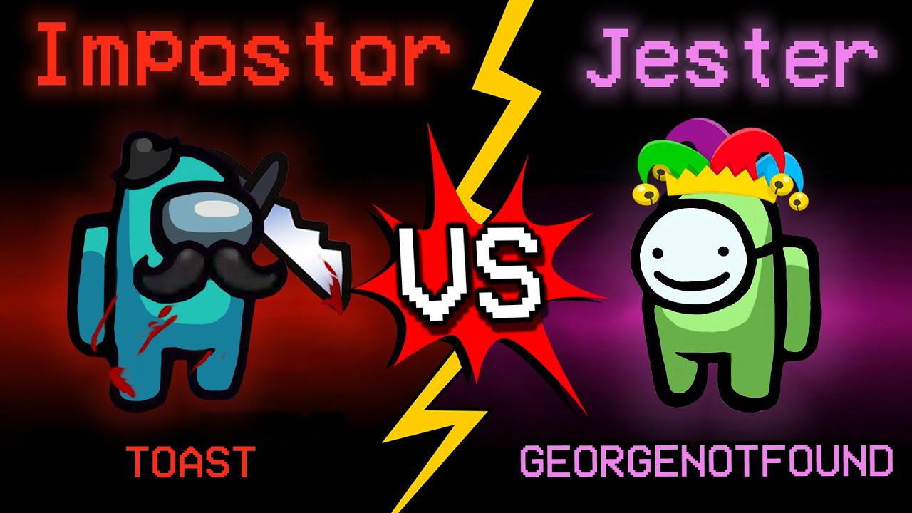 Toast vs. Jester in Epic 2,000 IQ Among Us Battle background