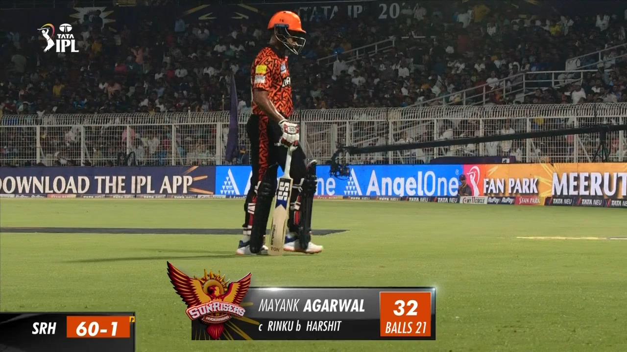 M03: KKR vs SRH – Mayank Agarwal Wicket background