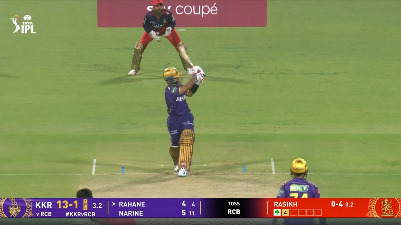 IPL 2025 M01: KKR vs RCB - Ajinkya Rahane Six background
