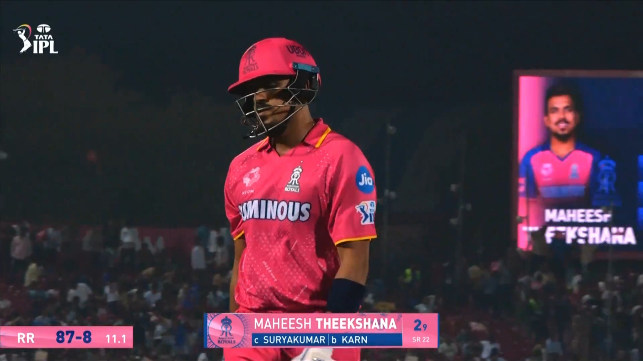 IPL 2025 M50: RR vs MI - Maheesh Theekshana Wicket