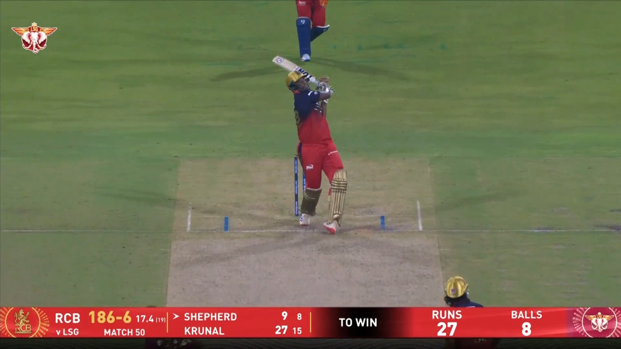 IPL 2026 M50: LSG vs RCB - Romario Shepherd Six