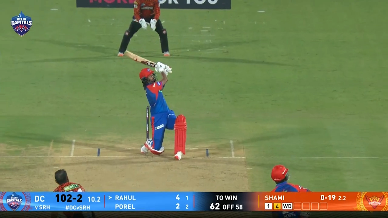 IPL 2025 M10: DC vs SRH - KL Rahul Six background