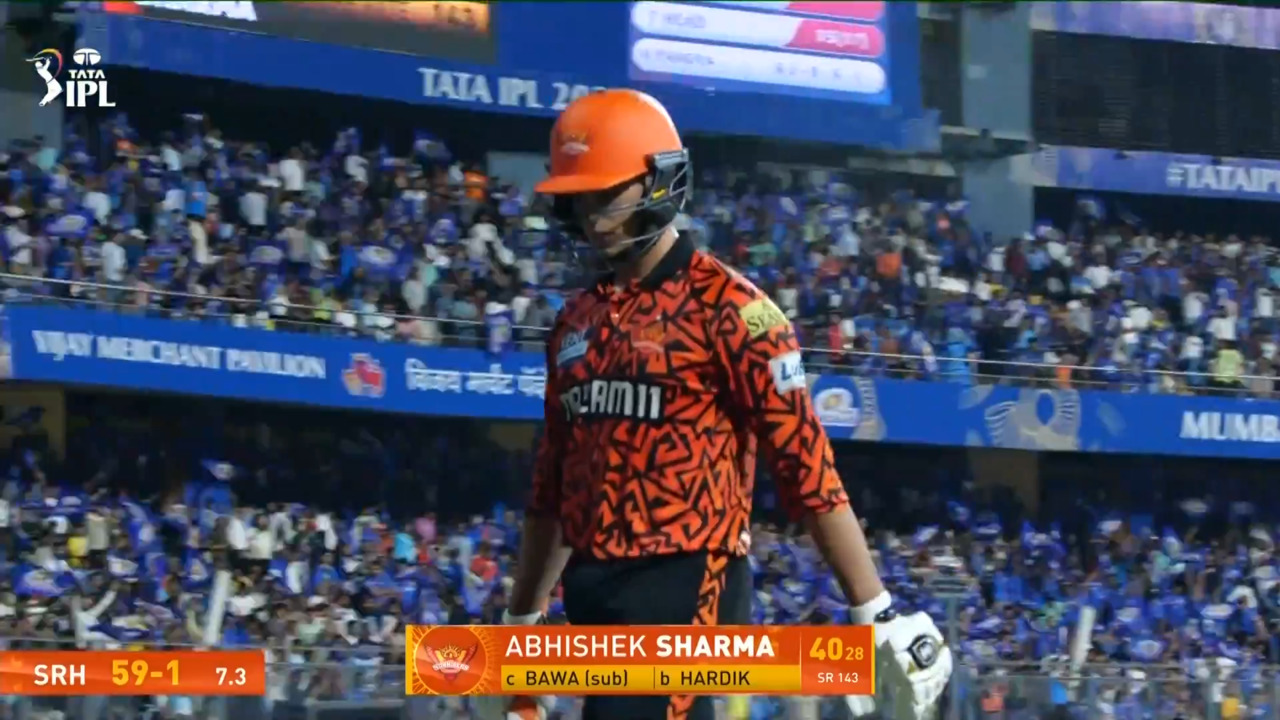 IPL 2025 M33: MI vs SRH - Abhishek Sharma Wicket