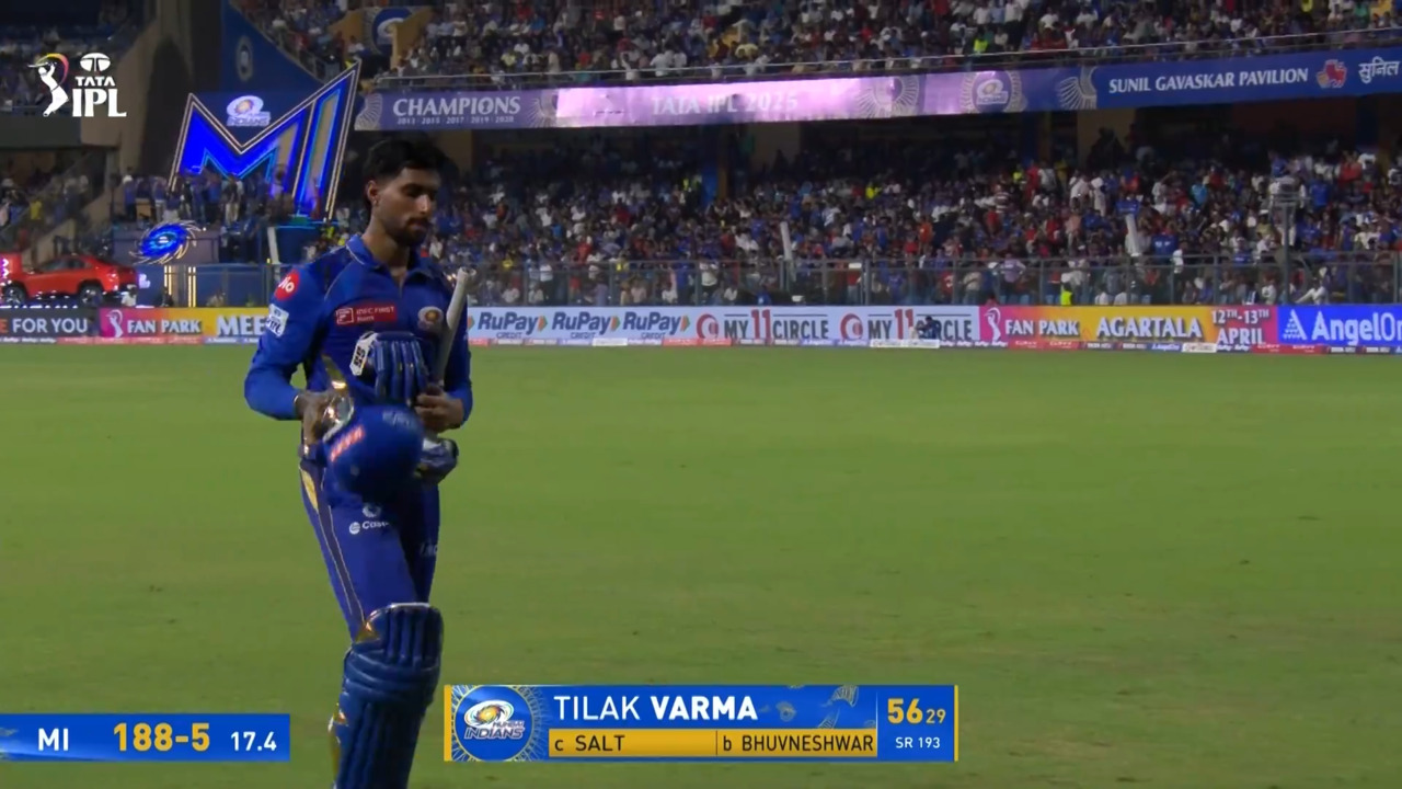IPL 2025 M21: MI vs RCB - Tilak Varma Wicket