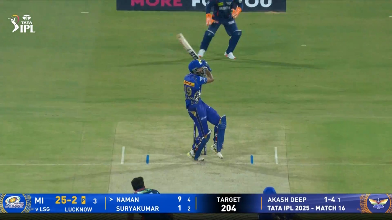 IPL 2025 M16: LSG vs MI - Naman Dhir Six
