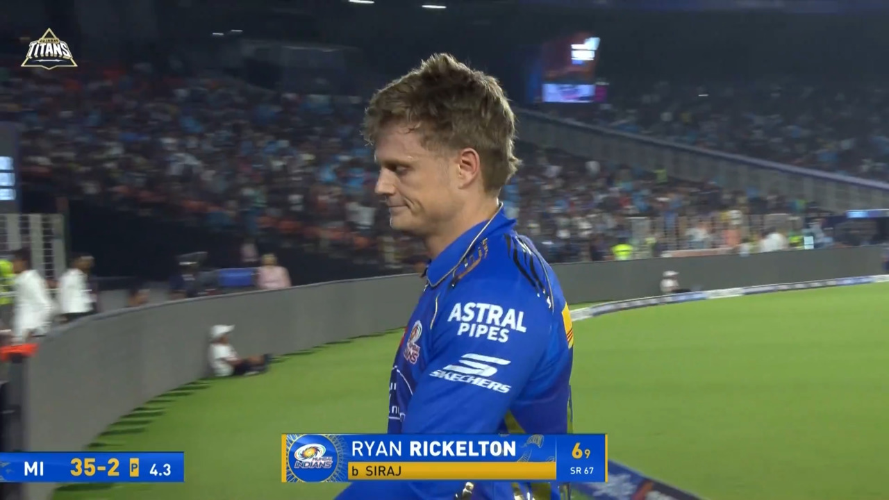 IPL 2025 M09: GT vs MI - Ryan Rickelton Wicket
