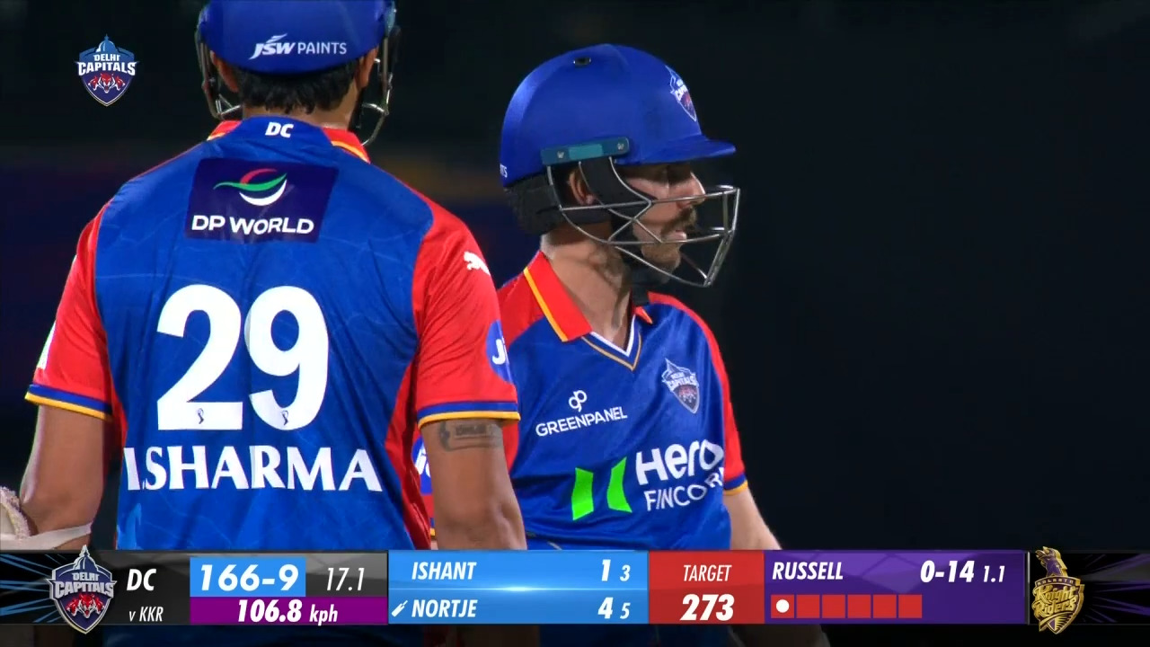 M16: DC vs KKR – Anrich Nortje Wicket background