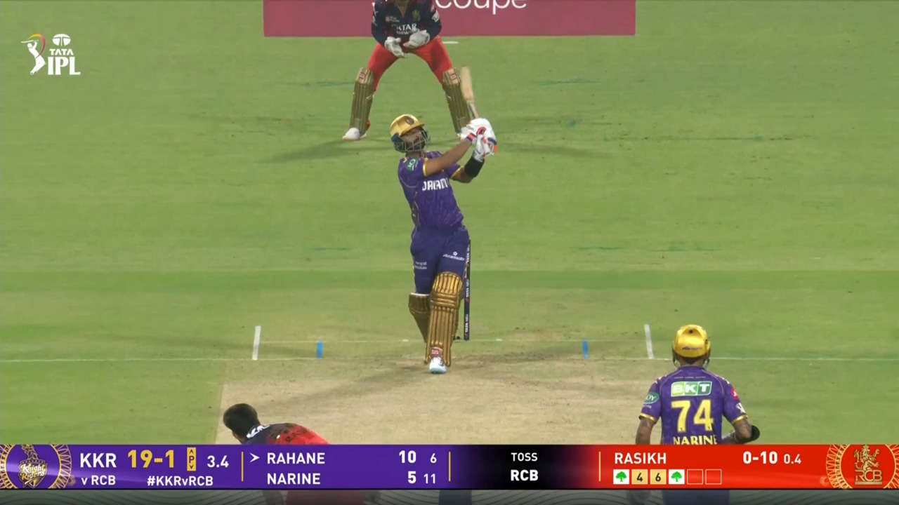 IPL 2025 M01: KKR vs RCB - Ajinkya Rahane Six