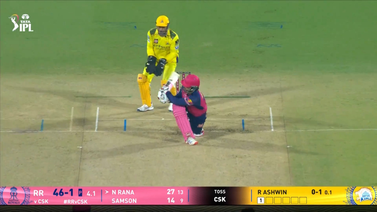 IPL 2025 M11: RR vs CSK - Nitish Rana Six