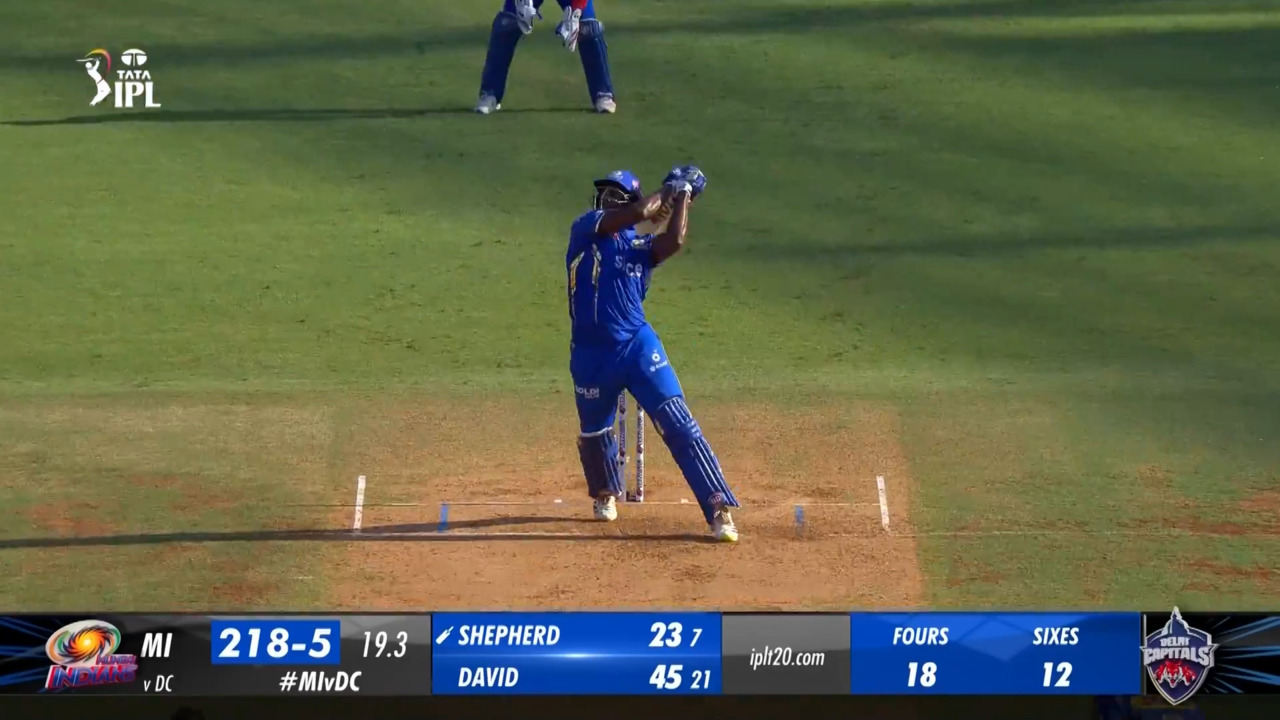 M20: MI vs DC – Romario Shepherd Six