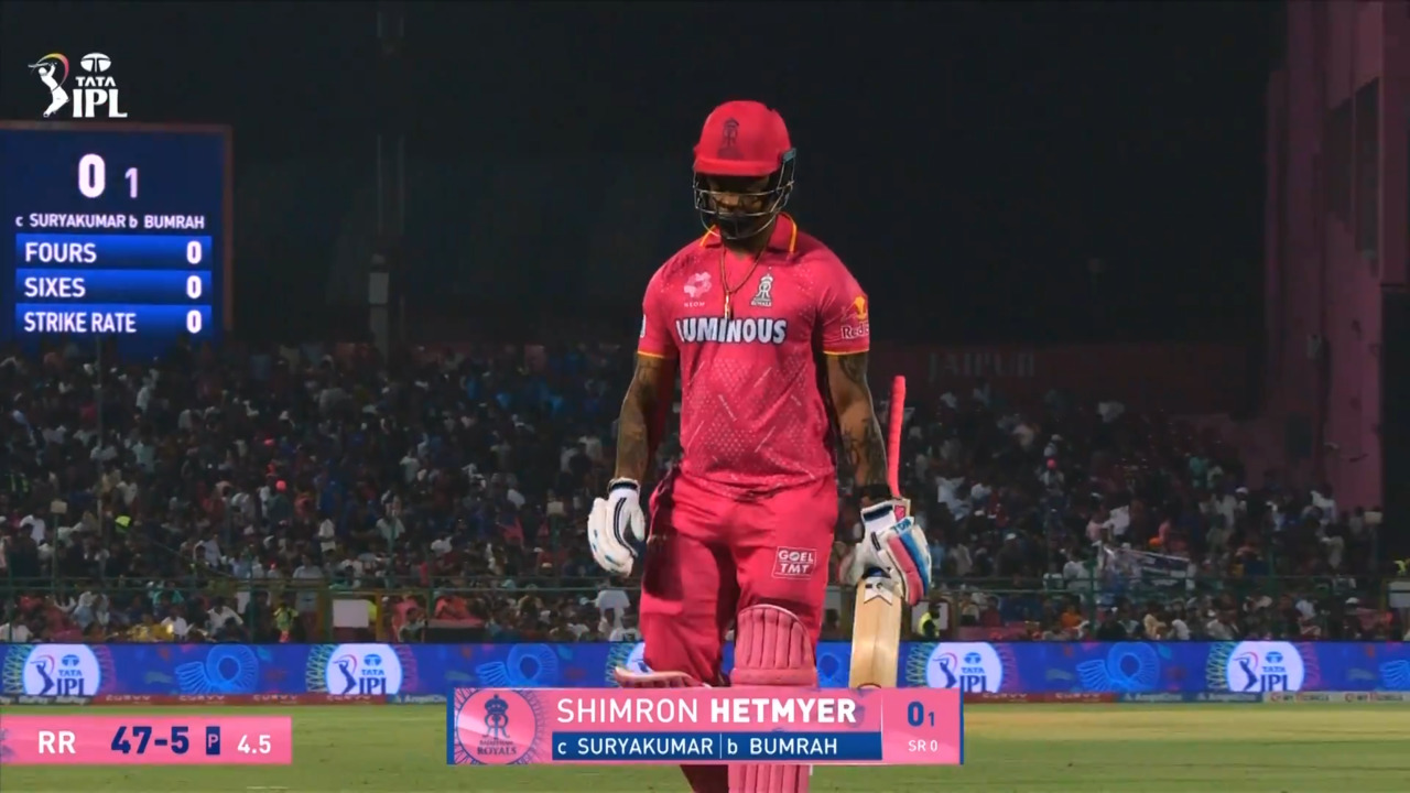 IPL 2025 M50: RR vs MI - Shimron Hetmyer Wicket background