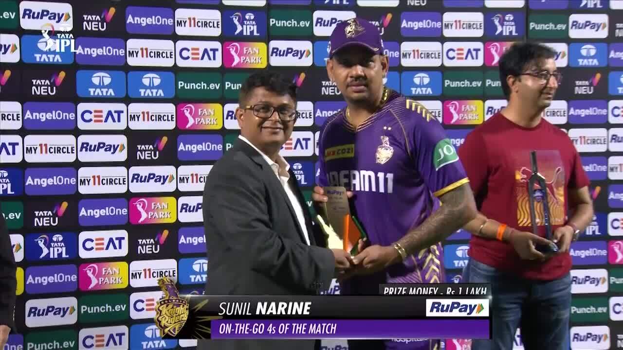 M16: DC vs KKR – RuPay On-The-Go 4s of the Match – Sunil Narine