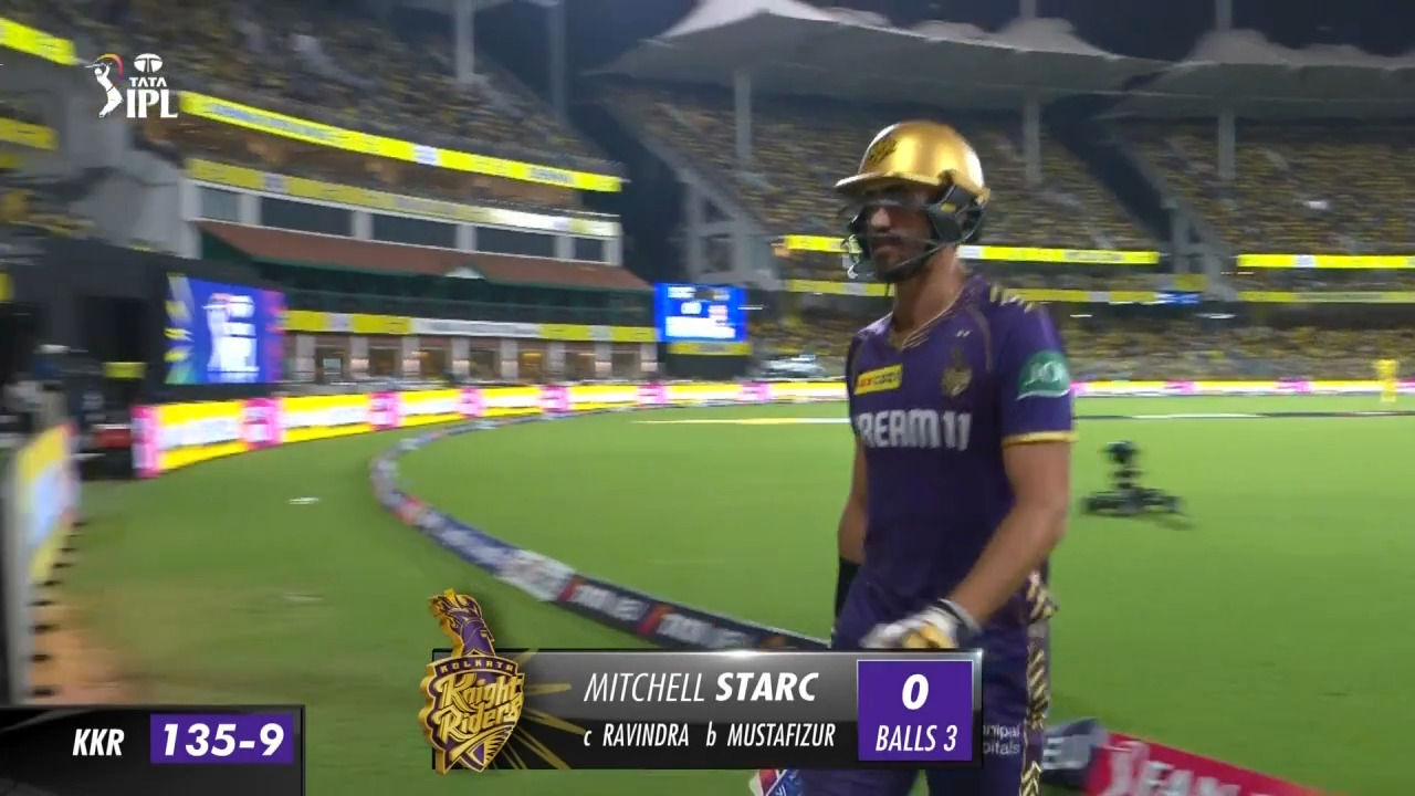 M22: CSK vs KKR – Mitchell Starc Wicket background