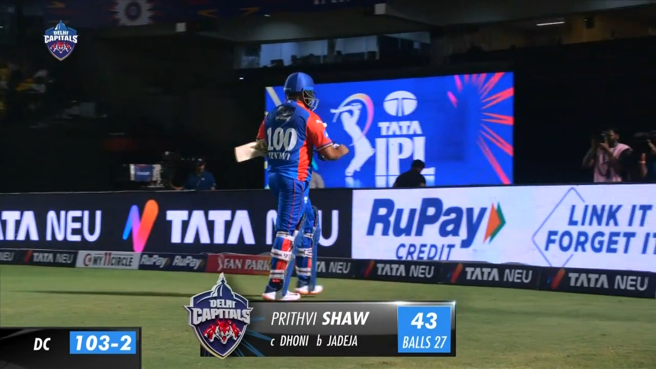 M13: DC vs CSK – Prithvi Shaw Wicket