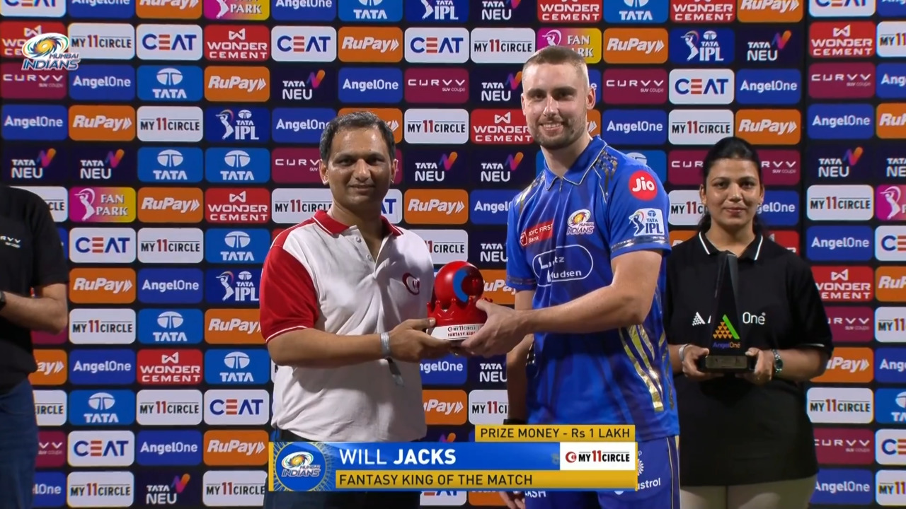 IPL 2025 M33: MI vs SRH - My11Circle Fantasy King of The Match - Will Jacks background