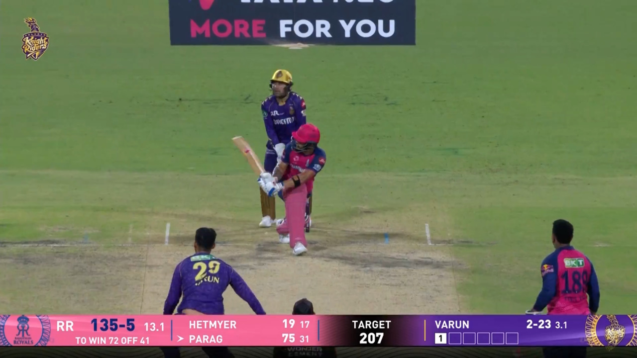 IPL 2025 M53: KKR vs RR - Riyan Parag Six