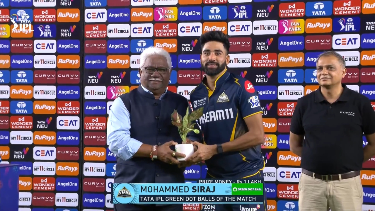 IPL 2025 M23: GT vs RR - TATA IPL Green Dot Balls of the Match - Mohammad Siraj background