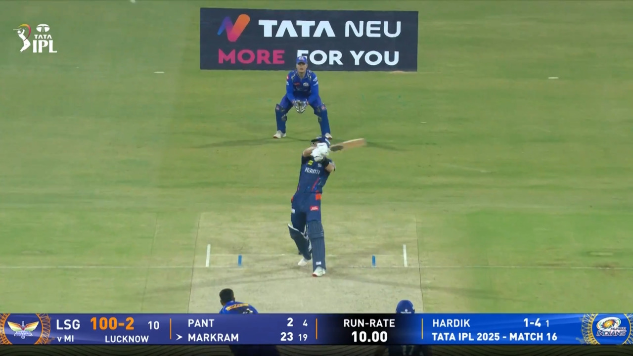 IPL 2025 M16: LSG vs MI - Aiden Markram Six