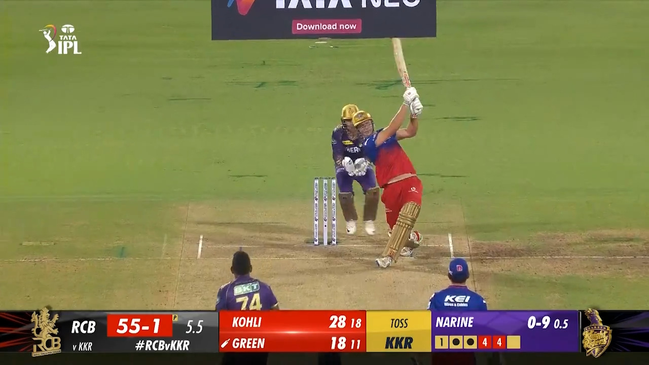 M10: RCB vs KKR – Cameron Green Six background