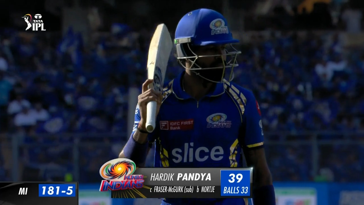 M20: MI vs DC – Hardik Pandya Wicket