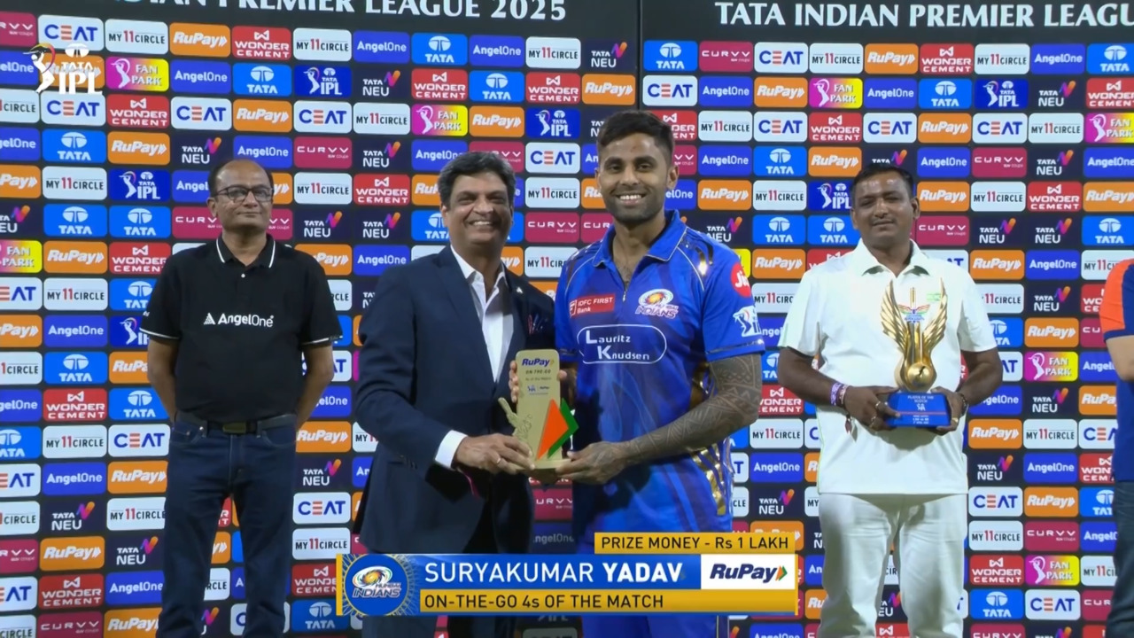 IPL 2025 M16: LSG vs MI - RuPay On-The-Go 4s of the Match - Suryakumar Yadav background