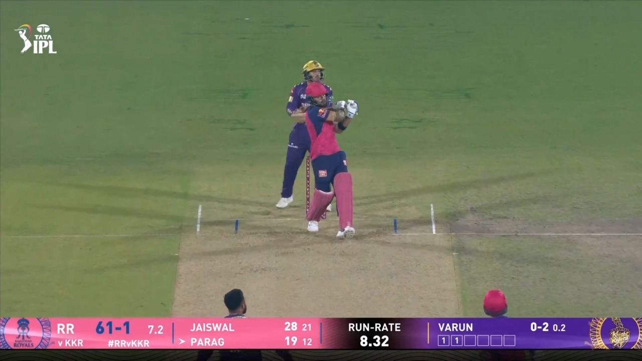 IPL 2025 M06: RR vs KKR - Riyan Parag Six