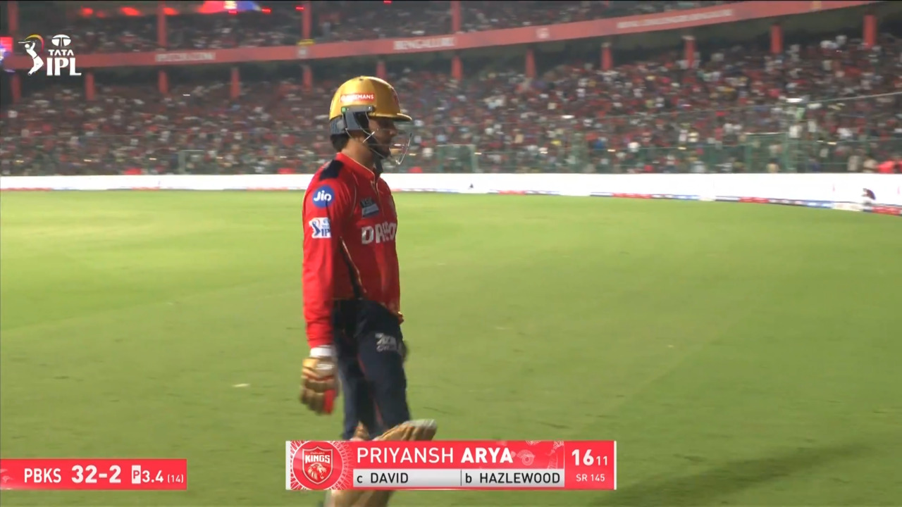 IPL 2025 M34: RCB vs PBKS - Priyansh Arya Wicket