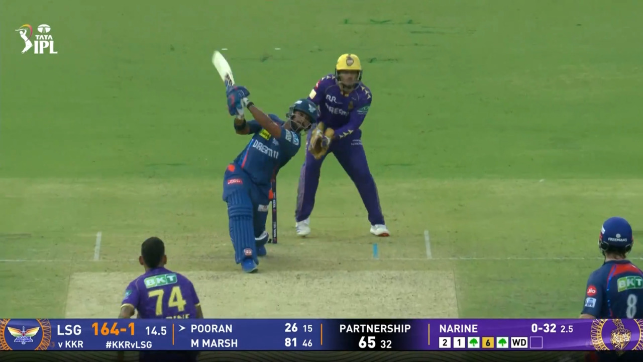 IPL 2025 M19: KKR vs LSG - Nicholas Pooran Six background