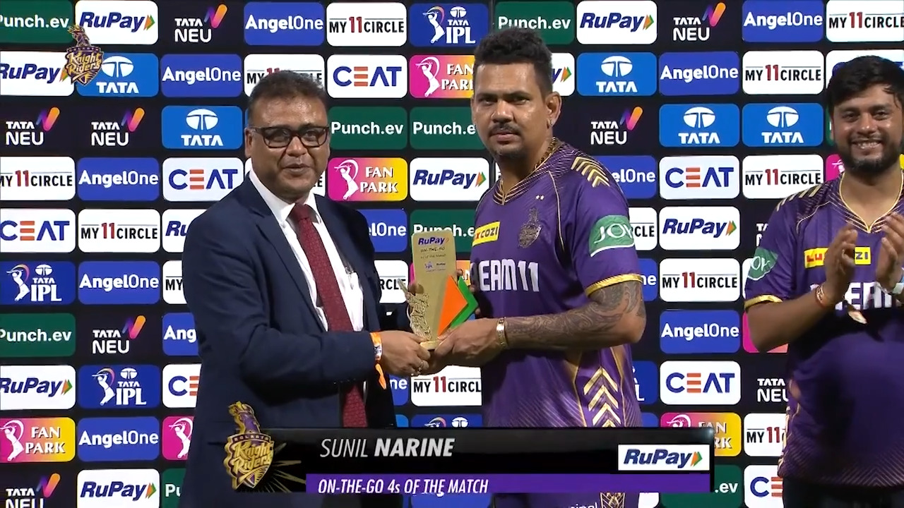 M31: KKR vs RR – RuPay On-The-Go 4s of the Match – Sunil Narine