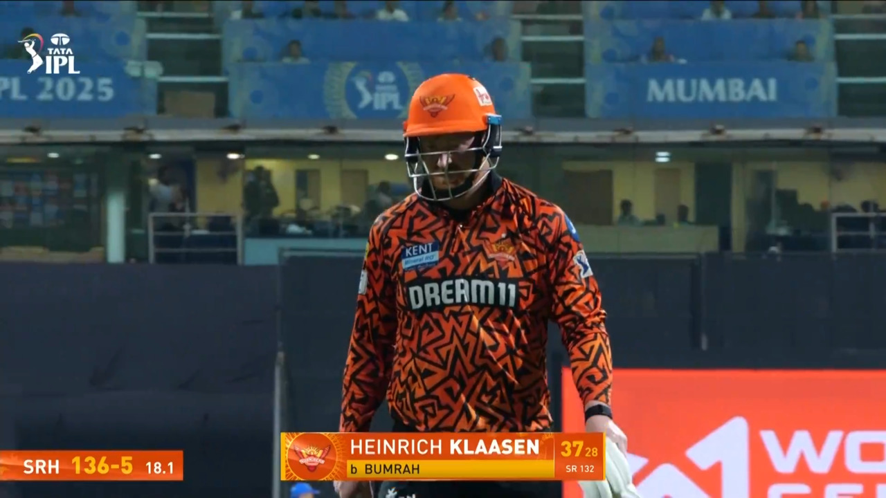 IPL 2025 M33: MI vs SRH - Heinrich Klaasen Wicket