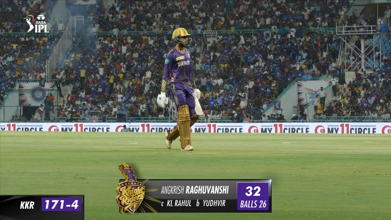 M54: LSG vs KKR – Angkrish Raghuvanshi Wicket