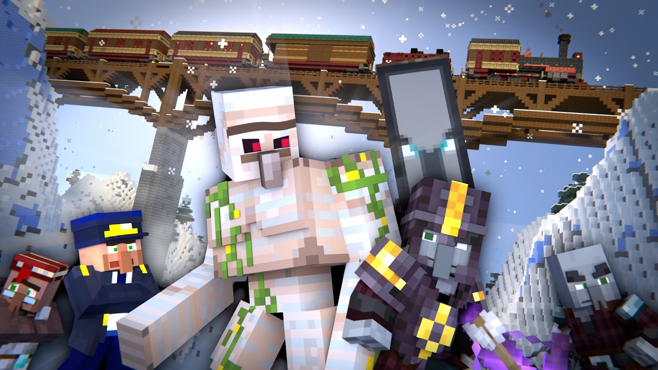 TRAIN MYSTERY - Iron Golem vs Pillager vs Villager (Minecraft Movie Animation)