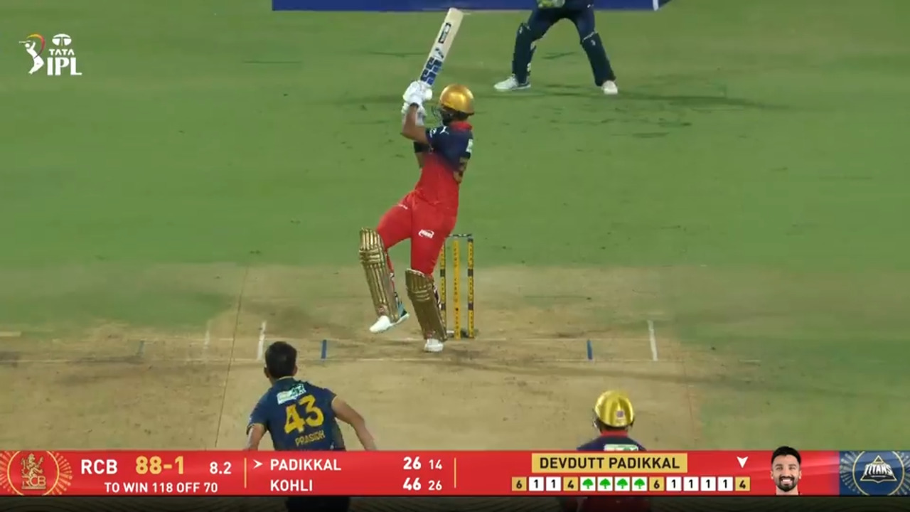 IPL 2026 M34: RCB vs GT - Devdutt Padikkal Six